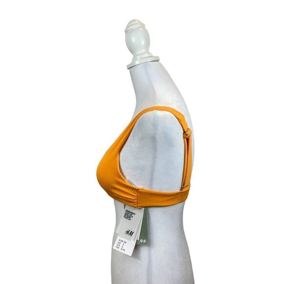 New With Tags H&M Ribbed Orange Push Up‎ Padded Bikini Top Size 2 - Picture 7 of 12